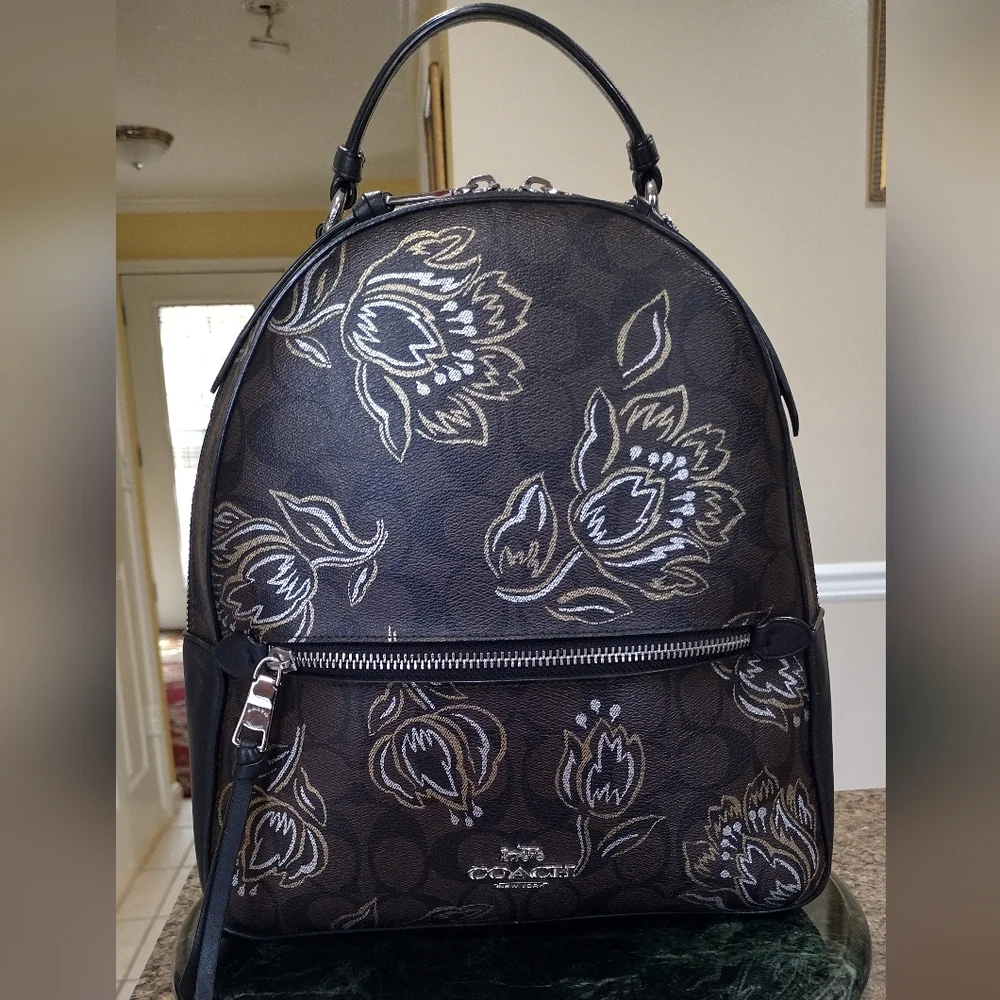 Coach Jordyn Signature Canvas Tulip Brown Backpack Like new